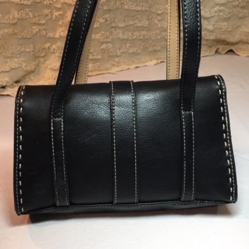 LIZ CLAIBORNE Small Black Leather Satchel Handbag 8.5x2.25x5.5 - Picture 7 of 9